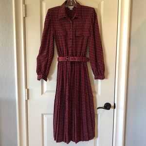 Vintage Appleseeds 80s Red and black houndstooth print dress with matching belt